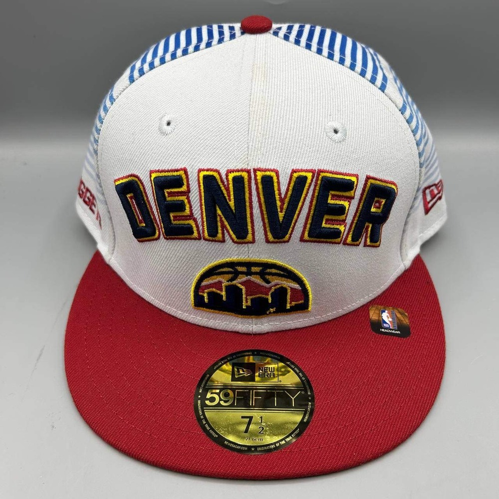 Denver Nuggets Hat Men 7 1/2 White Red NBA 59Fifty New Era Fitted Cap New